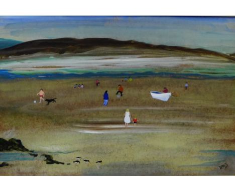 Rachael M. Smith  'Low Tide with Oyster Catchers' Oil-on-Board, signed with initials, in a gilt wood frame, 74 x 48cm 
