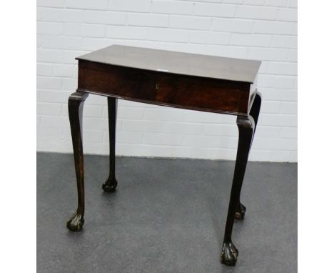 A walnut bow fronted cutlery canteen table on cabriole supports (empty)  73 x 67cm