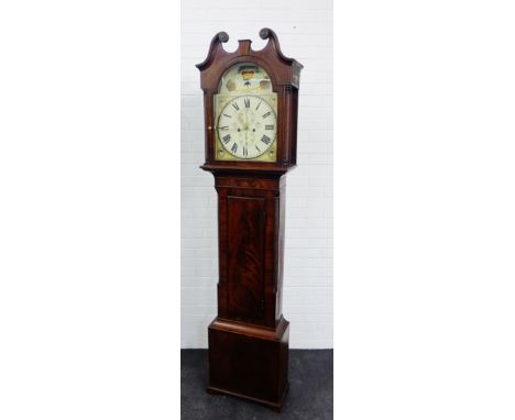 A 19th century  mahogany longcase clock, the swan neck pediment over a painted dial by Wm Dobbie, Falkirk, with Roman numeral