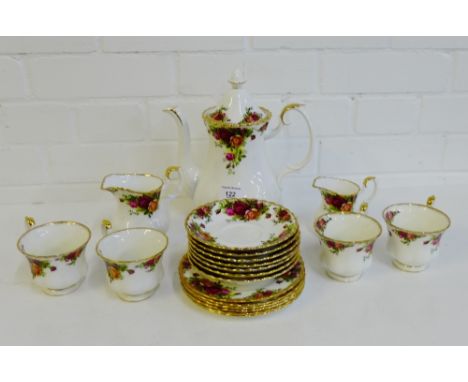 Royal Albert 'Old Country Roses' bone china teaset to include a coffee pot, large milk jug, small cream jug, six small cups, 
