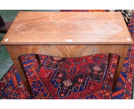 A George III mahogany side table, rectangular top with a single fall leaf, serpentine apron, tapered square legs, 85cm wide