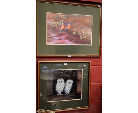 SC Millward, by and after, Barn Owls, a print, 37.5cm x 43cm; another, Kingfishers, limited edition 50/100, 35.5cm x 55cm (2)
