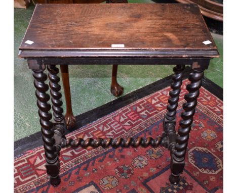 A '17th century' oak rectangular side table, moulded top, spirally turned legs and stretcher, 61.5cm wide (an old reconstruct