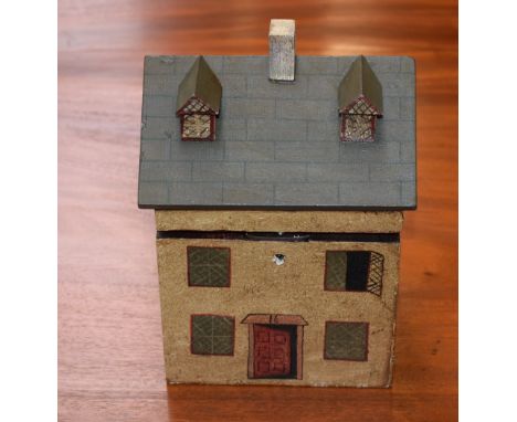A novelty tea caddy, as a house, 21.5cm high