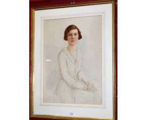 R. Stuart Collings (first-quarter, 20th century) Portrait of a Society Lady, half-length, seated, dressed à la modesigned in 
