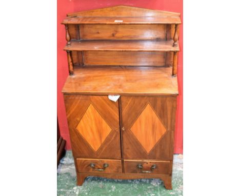 A George IV mahogany side cabinet, of diminutive proportions, rectangular superstructure with shelves above a pair of rectang