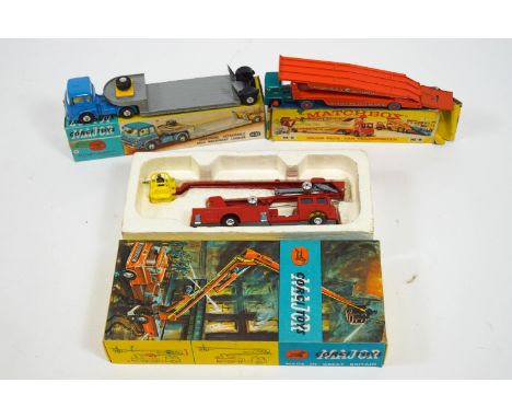 A boxed Corgi Major 'Carrimore' detachable axle machinery carrier, a boxed  Simon Snorkel fire engine and a boxed Matchbox M8