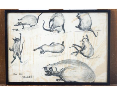 English School, circa 1930, Mick the Moaner, cat caricatures, pastel, titled lower left, 24cm x 35cm