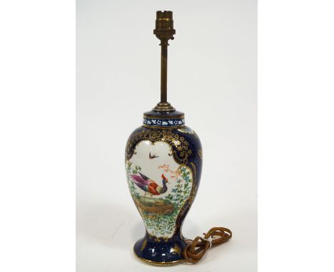 A Booths porcelain lamp base decorated in Worcester style, 38cm tall