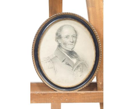 English School, 19th century, Portrait of a gentleman in Navel uniform, pencil, 28cm x 22cm oval