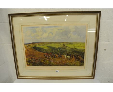 Large framed limited edition Hunting print by Lionel Edwards - The Devon and Somerset Staghounds. Signed by Lionel Edwards in