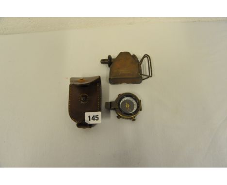 World War One compass in leather pouch and a "Spiritus" fuel can 