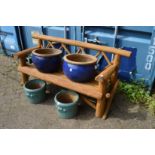 A rustic wooden bench.