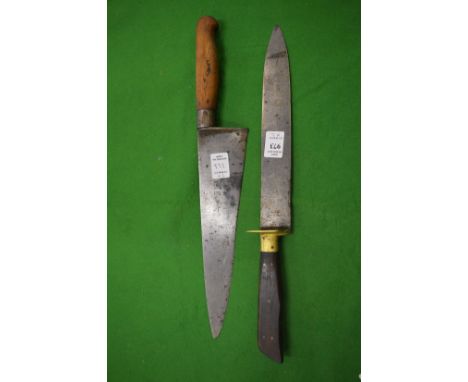 Wilsons of Sheffield, a carving or hunting knife with unusual brass guard together with a large early French cooks or carving