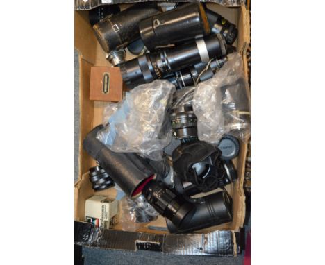 A collection of camera lenses.