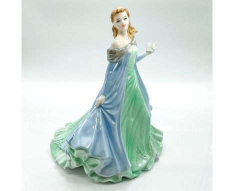 Limited edition bone china that is part of the Ladies Of Fashion Collection. Depicts lady in a mint green dress with sky blue