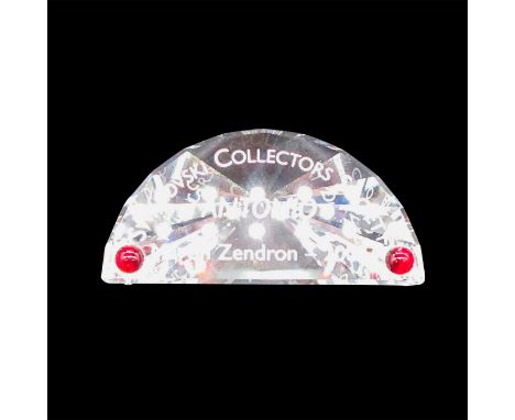 Depicts a diamond shaped Antonio plaque made from clear crystal with 2 red stones. This item has its original box. Dimensions