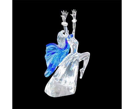 Depicts a clear crystal dancer in a flowing dress with blue crystal accents. This item has its original box. Dimensions of th