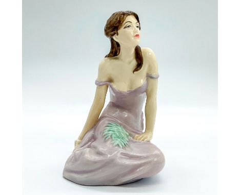Long haired brunette beauty wearing a light lavender, off the shoulder dress. Royal Doulton backstamp.This item has no reserv