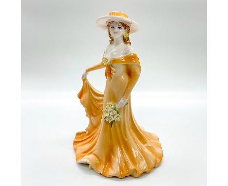Bone china that is part of the Ladies Of Fashion. Depicts beauty in a stunning soft orange off the shoulder gown with matchin