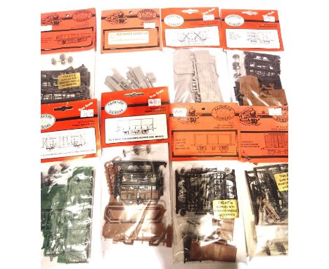 Eight Parkside Dundas wagon kits including; Hopper, Fruit, Pallet Van, Parcels, Grampus etc. All in packets. P&amp;P Group 1 