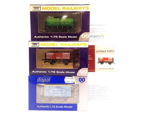 3x Dapol limited edition wagons, Taunton Cider 95/150, Turney 192/200, Falmouth Oysters 86/105. P&amp;P Group 1 (£14+VAT for 