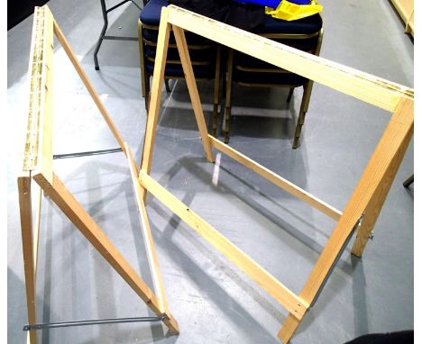 Pair of folding model railway layout support trestles, 86 x 87 cm H. Not available for in-house P&amp;P, contact Paul O'Hea a