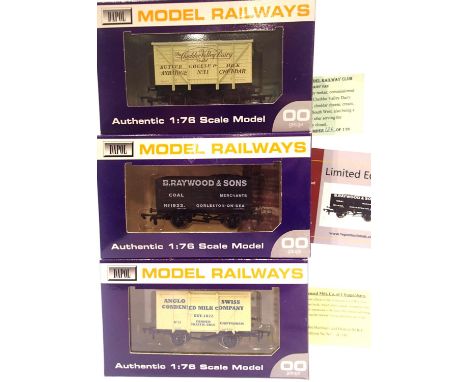 3x Dapol limited edition wagons, Cheddar Dairy 126/176, Braywood 118/150, condensed milk 80/181. P&amp;P Group 1 (£14+VAT for