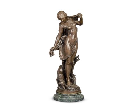 Mathurin Moreau (French, 1822-1912): A patinated bronze figure of 'Venus au Bain'The draped nude maiden clad in trailing diap
