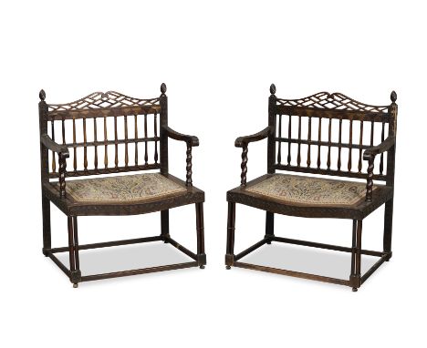 A pair of George III laburnum and fruitwood armchairsCirca 1770, probably of North Country origin or possibly ScottishEach wi