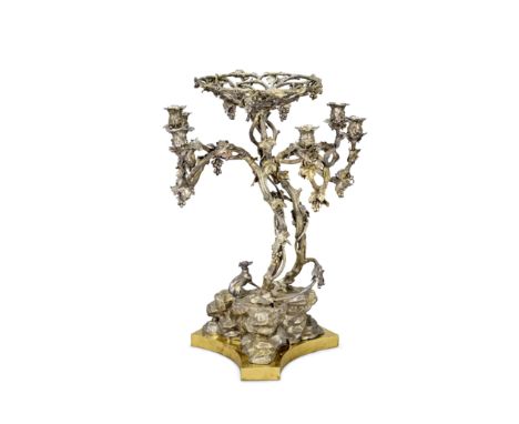 A monumental Russian silver-gilt, six-light candelabra centrepieceSazikov, St. Petersburg, 1849, maker's mark incuse stamped 