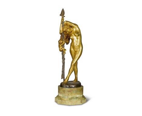 Jean-Léon Gérôme (French, 1824-1904): A gilt and patinated bronze figure of 'Bacchante à l'Amour' or 'Bacchante à la grappe'D