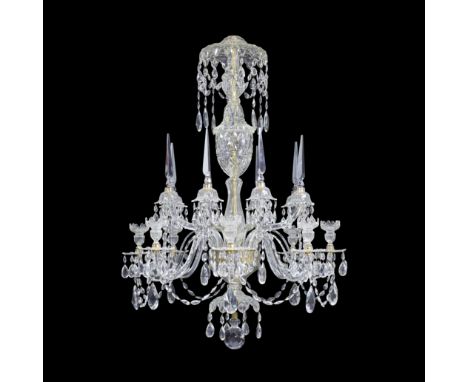 A George III style cut glass eight light chandelierEarly 20th century with some later additions The S scrolling arms with fac