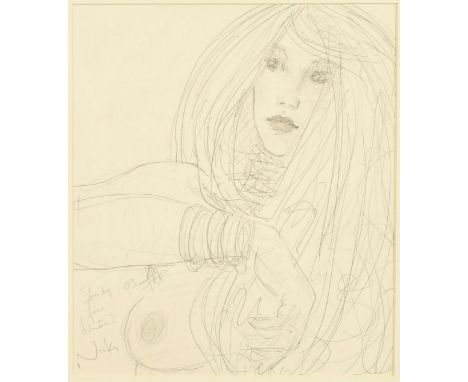 Kanwaldeep Singh Kang, signed Nicks (1964-2007) British, A portrait study of a female, pencil, inscribed and signed, 10.75" x