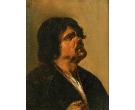 Mid-19th Century Dutch School, a head study of a gentleman, oil on oak panel, 9" x 6.5", in a ripple moulded Dutch frame.