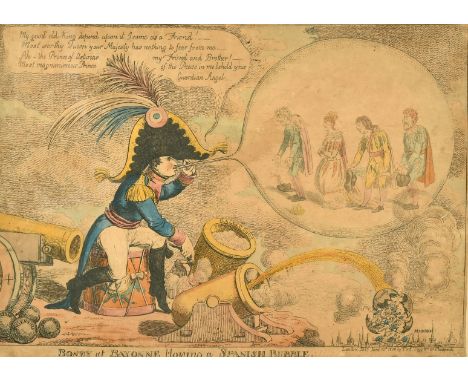 Thomas Tegg, 'Boney at Bayonne Blowing a Spanish Bubble', hand coloured print, 9.25" x 13" (23.5 x 33cm).