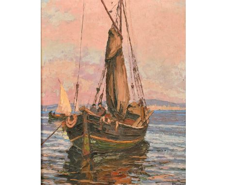 L. Margues, 20th Century, French, a traditional fishing boat at dusk, oil on panel, signed, 18.75" x 15" (48 x 38cm).