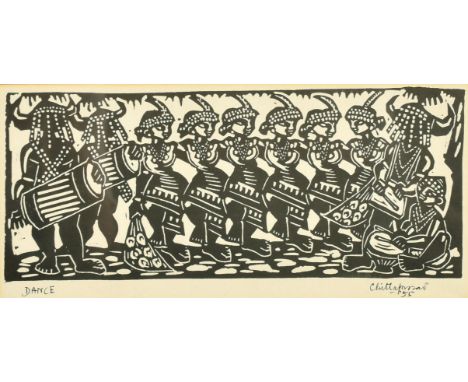 Chittaprosad Bhattacharya (1915-1978) Indian, 'Dance', woodblock print, signed inscribed and dated 55 in ink in the margin, 5
