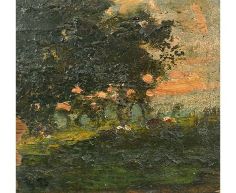 George Boyle, Cattle at sunset, oil on panel, initialled, 6.25" x 6.25", (16x16cm) (unframed) (a/f).