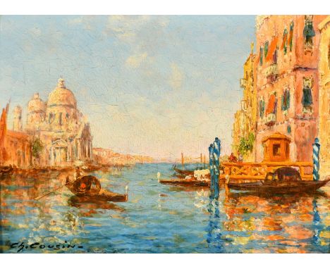 Charles Cousin, Gondolas and other shipping in Venice, oils on panel, both signed, 6.25" x 8.5", (16x21cm) (2).