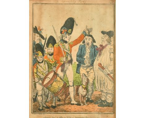 Cruickshank, 'A Recruiting Party', hand coloured print, 10" x 7.25" (25 x 18.5cm).