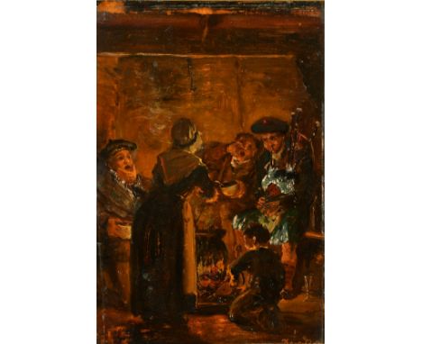 19th Century Scottish School, preparing for a feast, oil on panel, indistinctly signed, 7.25" x 5" (18.5 x 12.5cm).