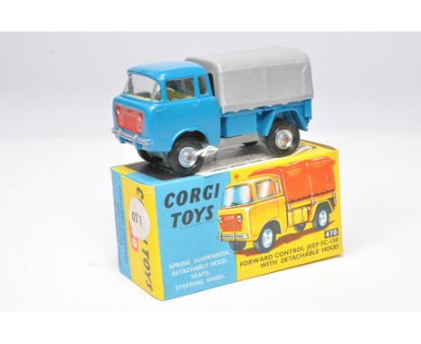 Corgi no. 470 Forward Control Jeep. Blue / grey with lemon interior. Displays mostly excellent with little sign of wear. In e