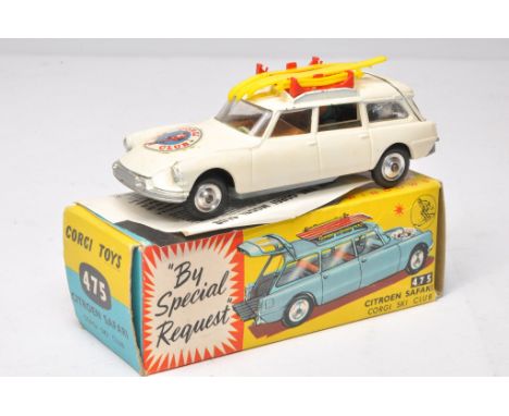 Corgi No. 475 Citroen Safari Corgi Ski Club. White, brown interior, chrome hubs. Displays very good with only the odd minor s