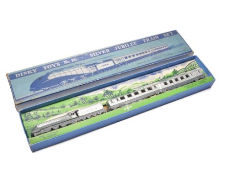 Dinky No. 16 pre-war Silver Jubilee Train Set. Displays generally very good with mostly minor (for age) signs of wear. Some s