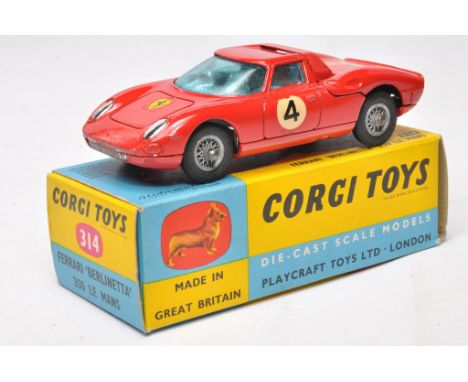 Corgi No. 314 Ferrari Berlinetta 250 Le Mans. Red, wire hubs, RN4. Displays good with some more notable marks to front bumper