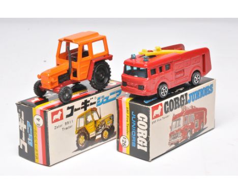 Corgi Junior duo of Japanese Export Issues comprising Fire Engine and Zetor Tractor. Excellent in excellent boxes.
