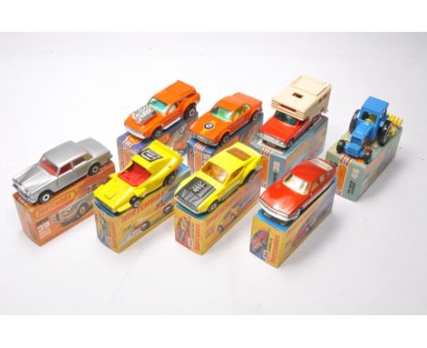 A group of Matchbox Superfast 8 boxed issues comprising no's 44 Boss Mustang, 38 Camper, 39 Rolls Royce, 46 Ford Tractor &amp