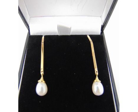 18ct yellow gold, pearl and diamond drop earrings, approx total weight 5.4g