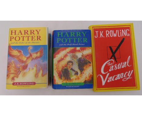 Three J.K. Rowling first edition hardbound books with dust jackets to include Harry Potter and the Half-Blood Prince, Harry P